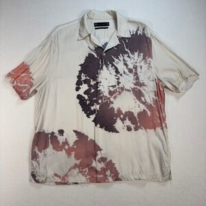 All‎ Saints Silverlake Shirt Men's L Cloud White Relaxed Fit Loop Collar Camp